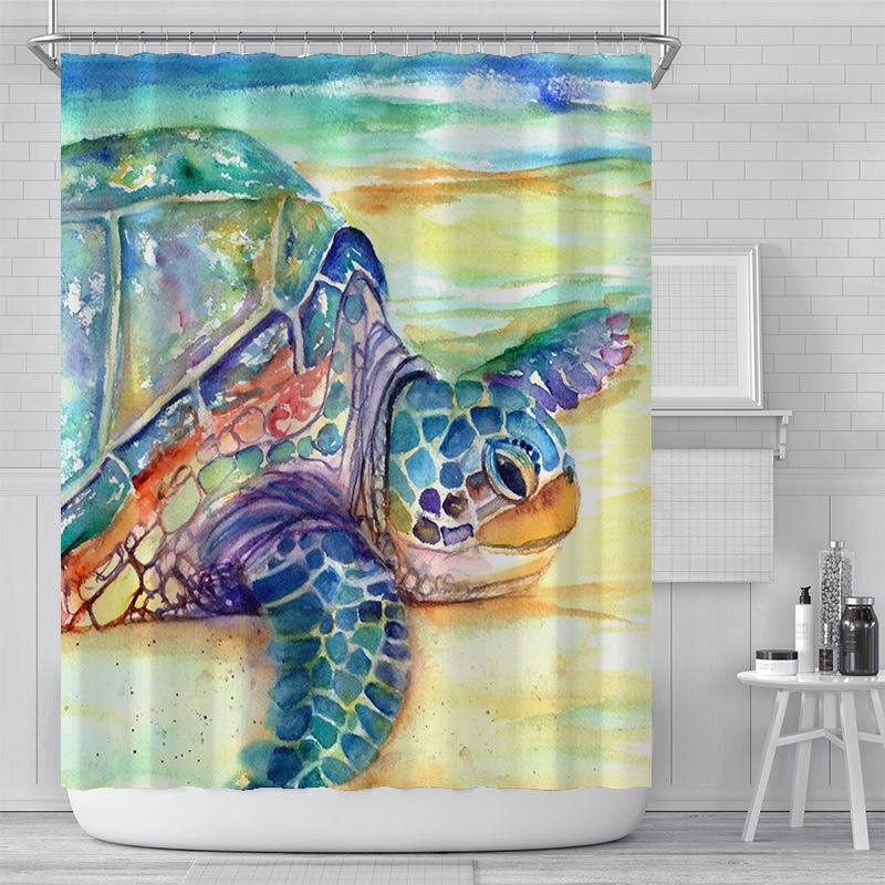 Seabed Animal Shower Curtain 3D Print Bathroom Waterproof Polyester Bath Curtain Sea Turtle Washable Bath Decor Curtains