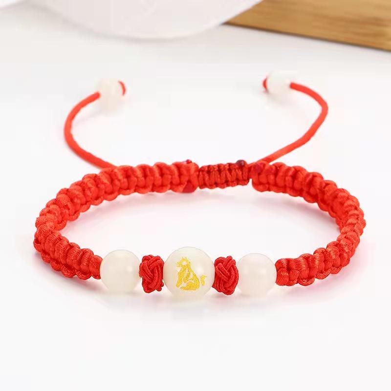 12 Zodiac Luminous Bracelet Lucky Charms Zodiac Red Rope Animal Transfer Beads Hand Woven Bracelet Luminous Necklace