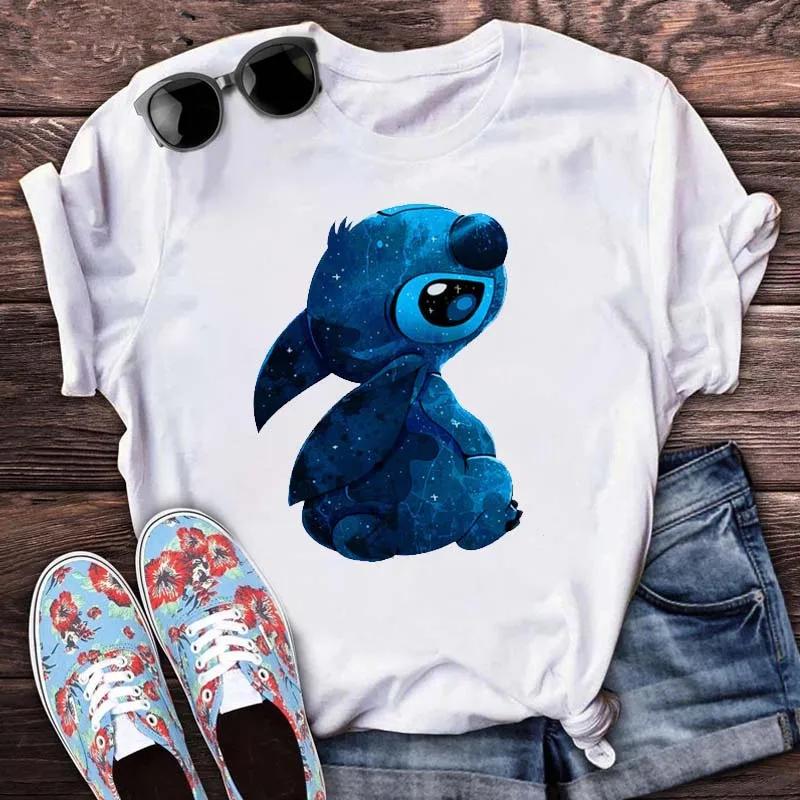 Kawaii Stitch Women's Fashion Top Casual Women's Round Neck T-Shirts Harajuku 90s Cute Stitch Women's Short Sleeves Tops Tees