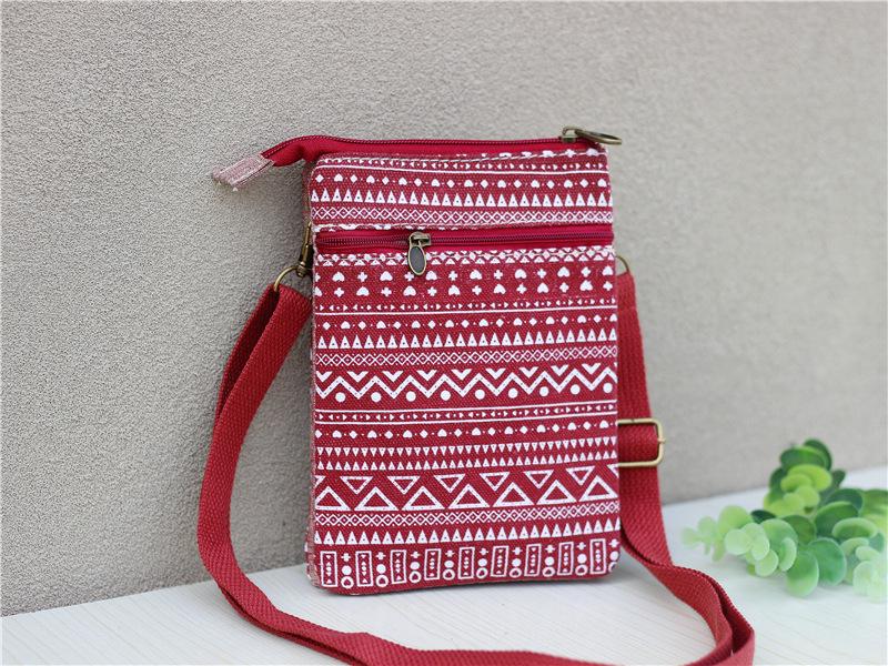 Ethnic White Pattern 5-Layer Crossbody Fabric Bag: Multi-Compartment Fashion Bag for Phone and Makeup, Perfect for Women and Students.