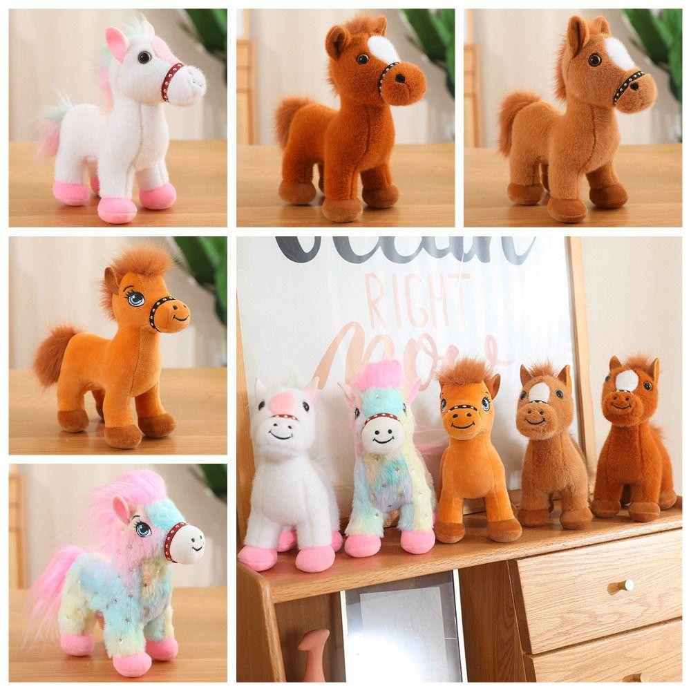 Fluffy Tail Pony Plush Toys Long Mane Cartoon Horse Stuffed Toy Standing Foal Plush Doll  Kids Gift