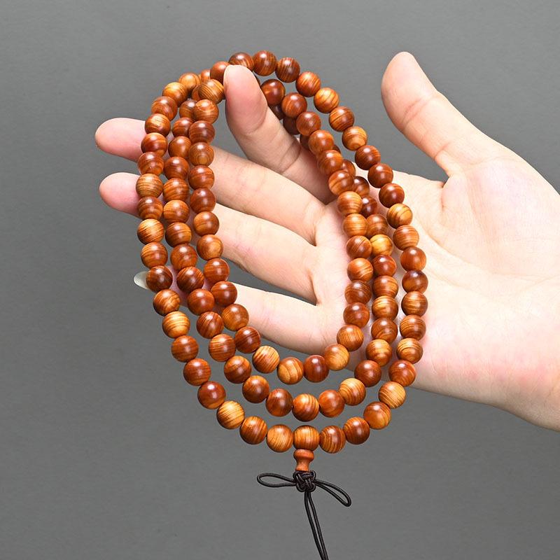 Golden Sandalwood Buddhist Prayer Bracelet: 108 Green Sandalwood Beads
