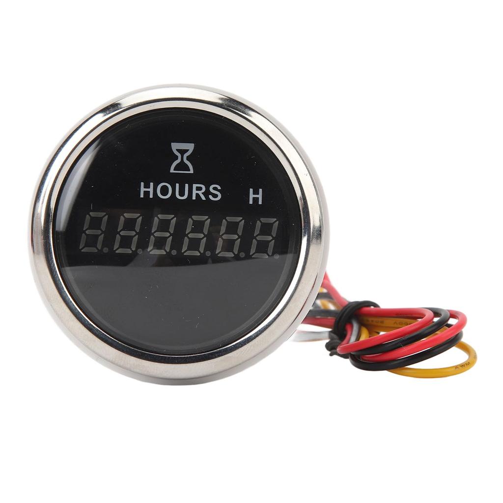 Digital Hour Meter Gauge, Boat Engine Hour Meter Precision RV (Black Dial Silver Bezel)
