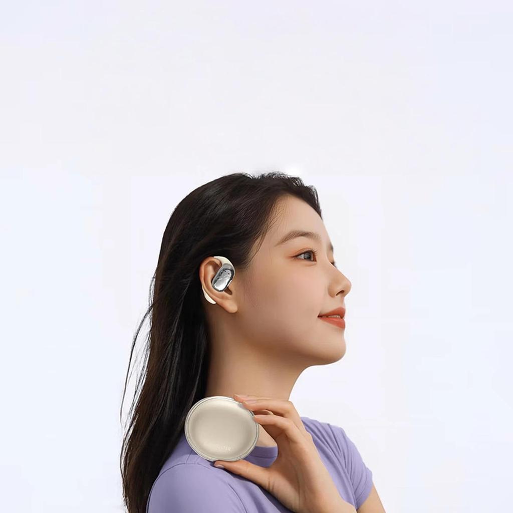 DMOOSTER Open-Ear Bluetooth Headphones, Ear-Hook Style for Running And Sports, Noise-Cancelling, Long Battery Life, Beige Color