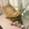 ABGR-Elegant Wooden Quran Holder With Flower Design Hollow Out For Desk Organization Storage
