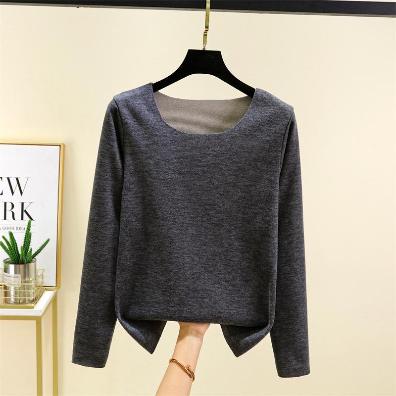 Ladies' Loose Comfortable Casual Fashionable And Warm Underwear With Seamless Round Neck And Thick Velvet Top