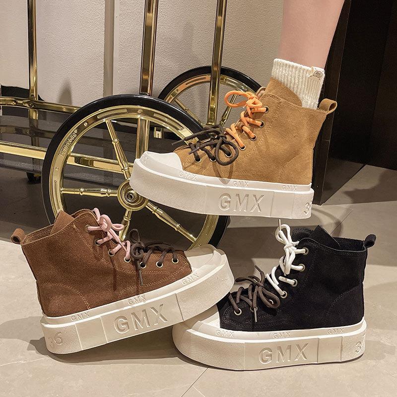 High-top shoes women's 2025 autumn new American high street versatile platform shoes popular casual board shoes ins tide