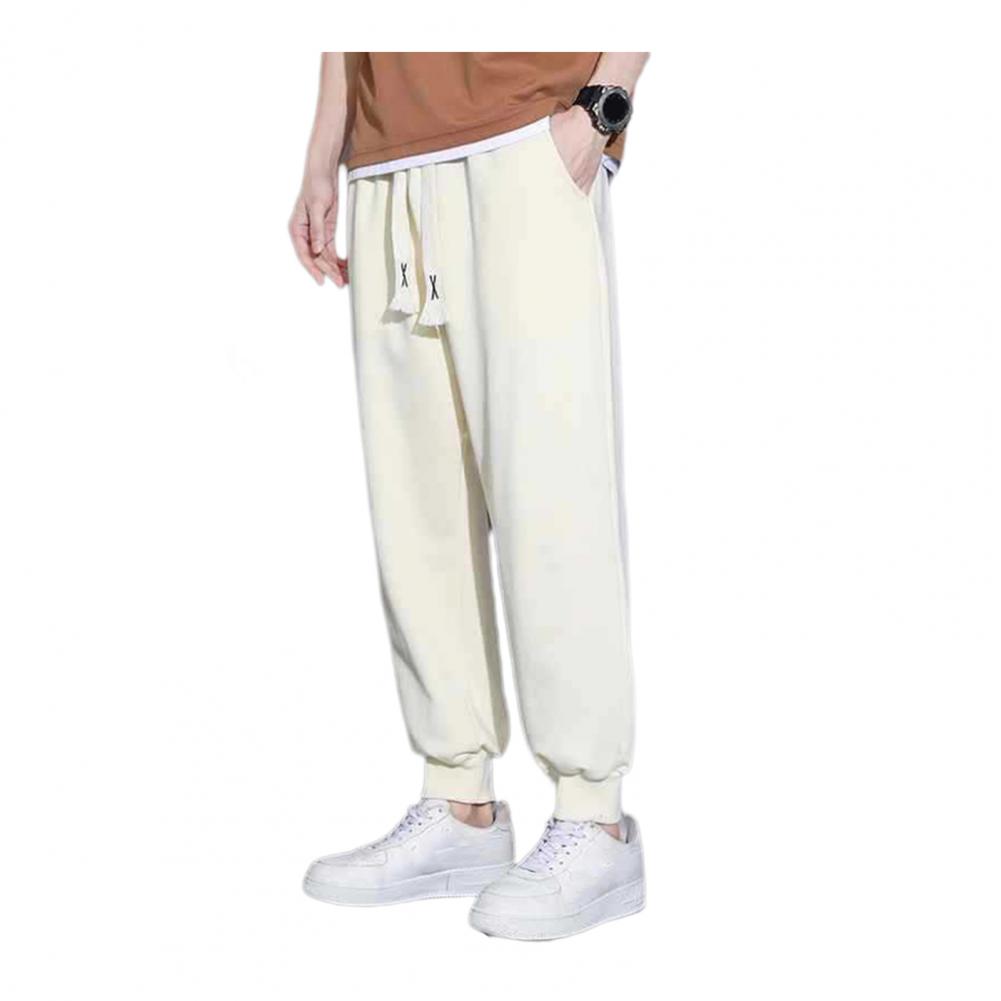 

Men Secure Pocket Everyday Wear Trousers Men s Drawstring Elastic Waist Sweatpants with Pockets Oversized Straight Fit Ankle- Practical Use M абрикосовый