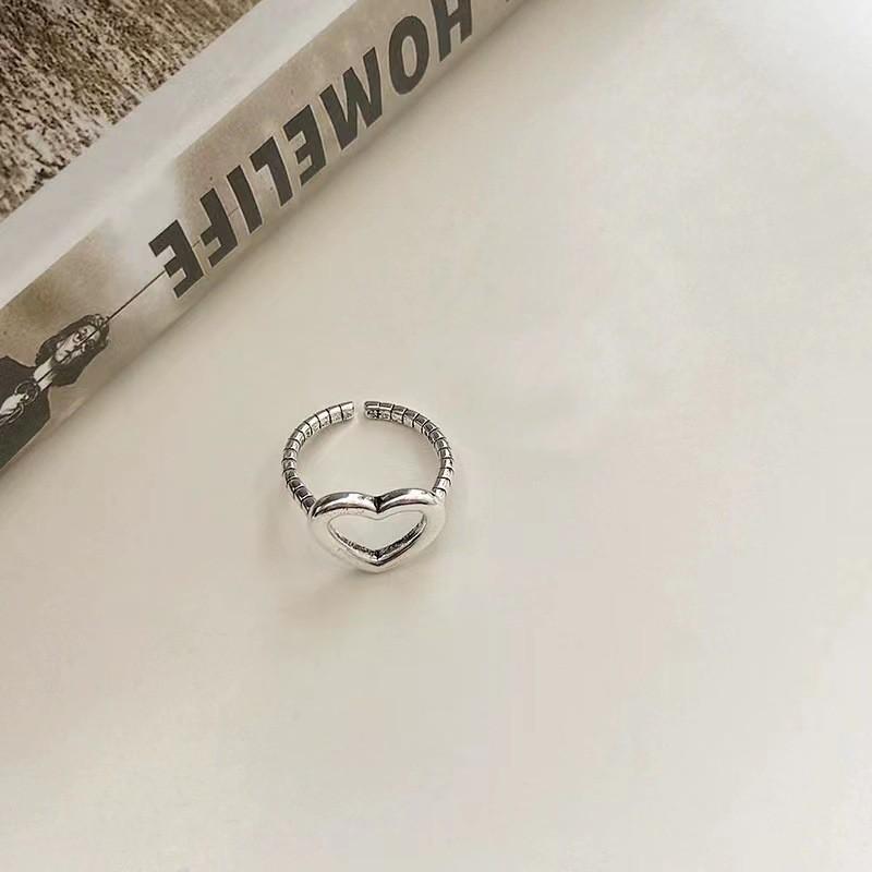 Adjustable Open Ring Couples Vintage Geometric Heart Design Retro Minimalist Stackable Plated Jewelry Adjustable Open Band