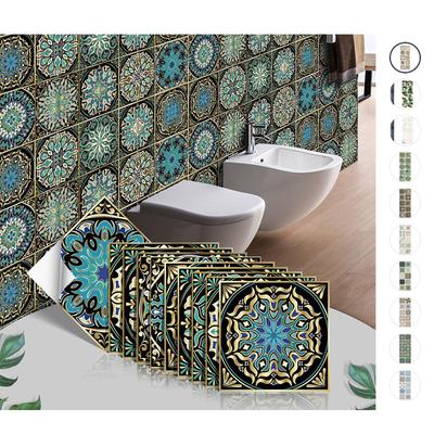 Kendinden yapışkanlı Fayans Banyo Duvar Çıkartmaları Daha Kalın Renkli Retro Mandala Desen Su Geçirmez Vinil sanatsal fresk PVC mutfak dekoru