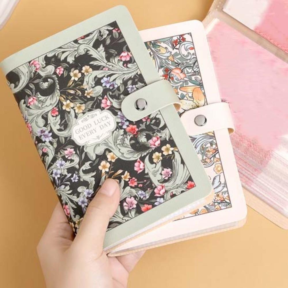 A6 Cash Budget Ledger Flower Printed Leather Savings Book Button Notebook for Money  Office