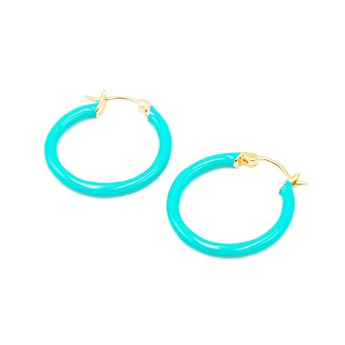 [Takeda Jewelry] Turquoise Blue Loop Earrings, Genuine Enamel Hoop Earrings, Sterling Silver S925, Popular, Enamel Finish, Cute, Simple, Hypoallergeni