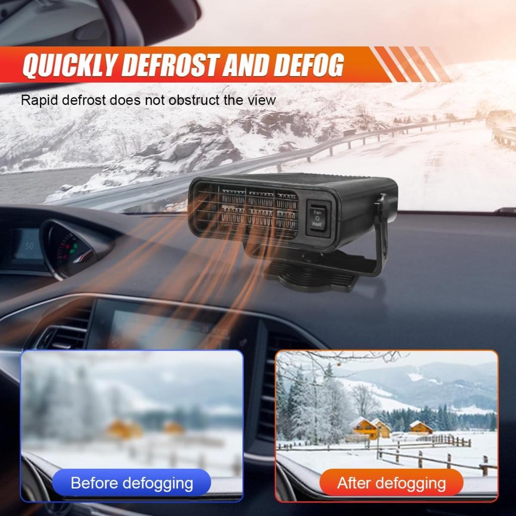 Car Heater, 12V 150W Fast Heating Windshield Defogger and Defroster, 2 in 1 Portable Heating Cooling Fan, 360° Rotatable Heater
