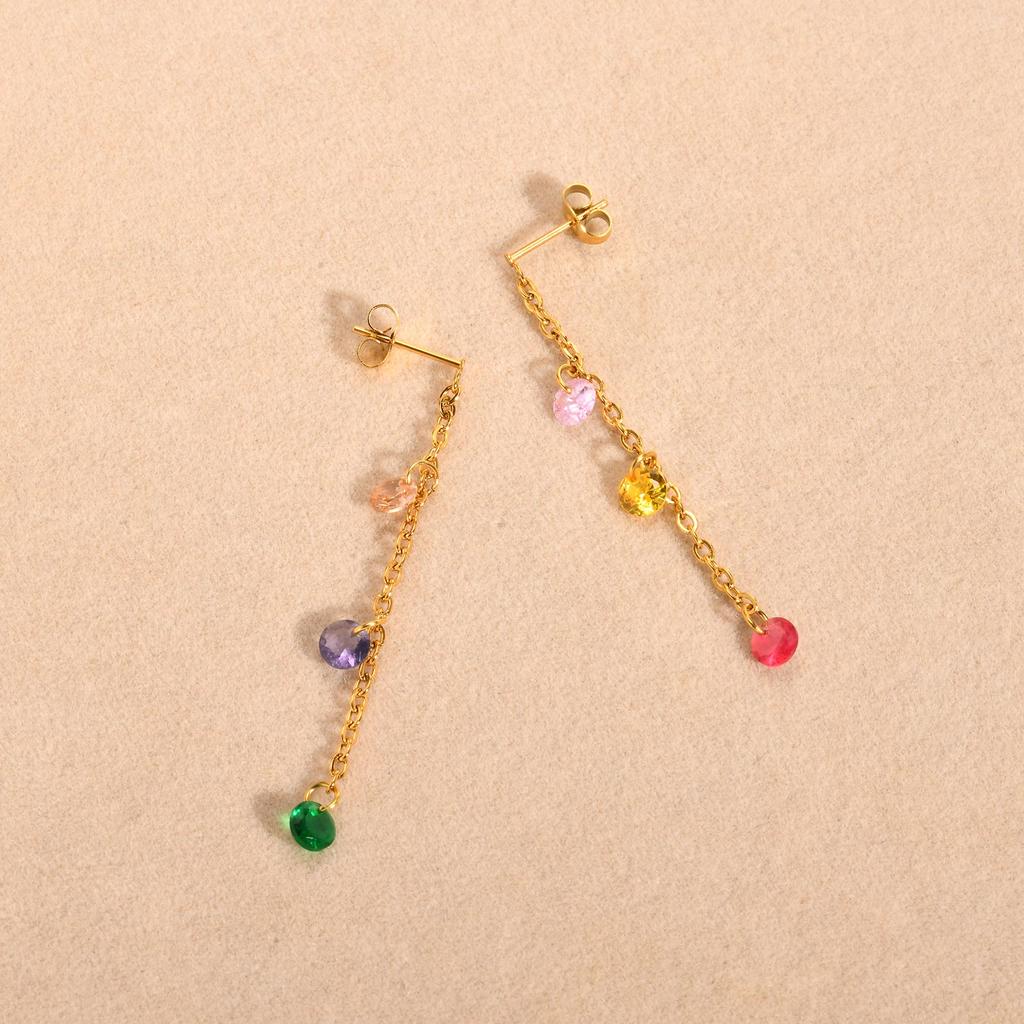 Stainless Steel 6 Colored Zircon Tassel Earrings For Women Girls Gold Color Bohemia Ear Line Jewelry Daily Gifts