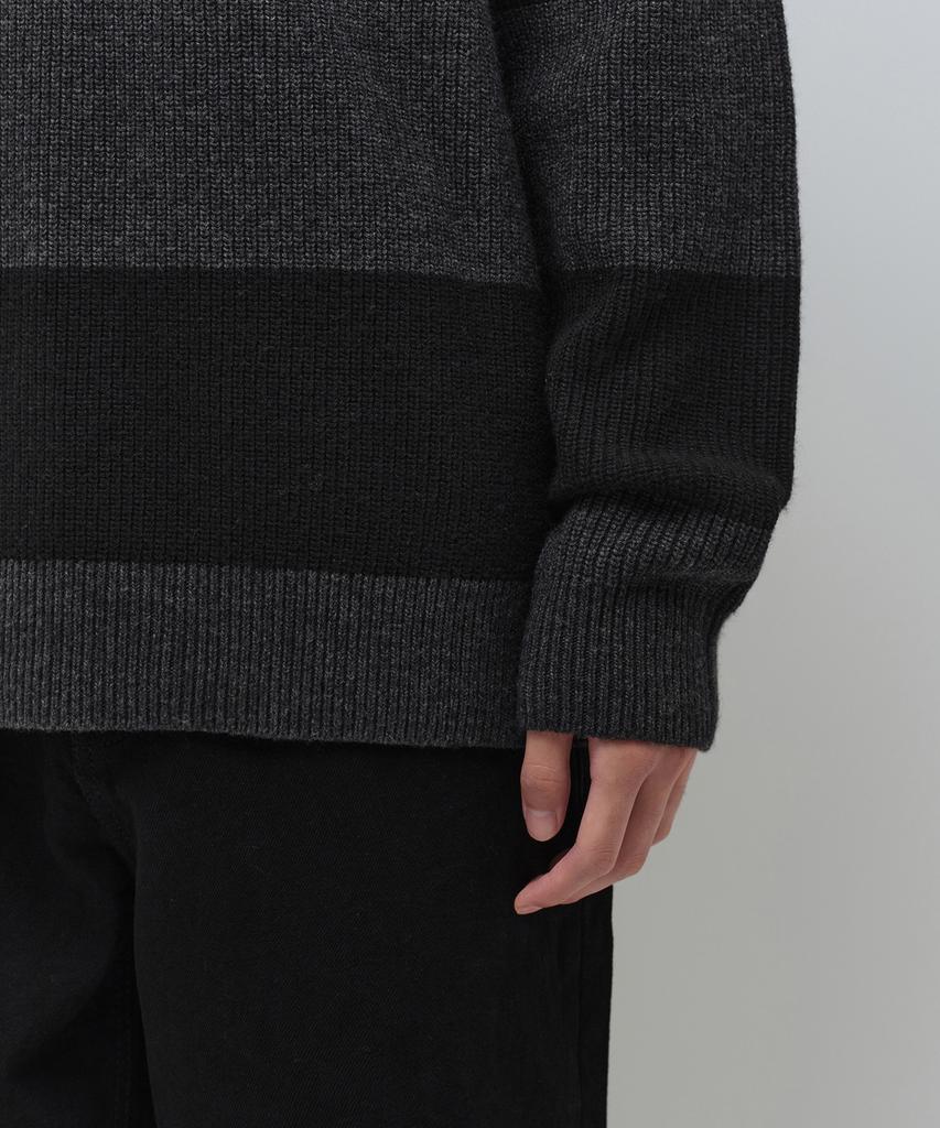 MUSINSA STANDARD Ribbed Stripe Rugby Knit [Black/Melange Grey]