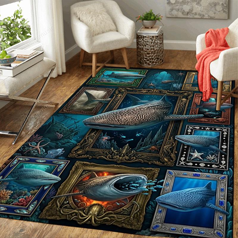 Whale Shark Collage Pattern Rug Floor Mat for Living Room or Bedroom Soft and Comfortable Carpet a Gift for Birthday and Holiday.