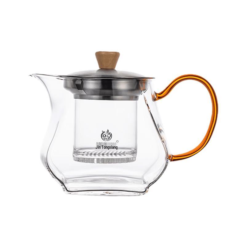 Handmade Heat-Resistant Glass Teapot with Infuser Amber