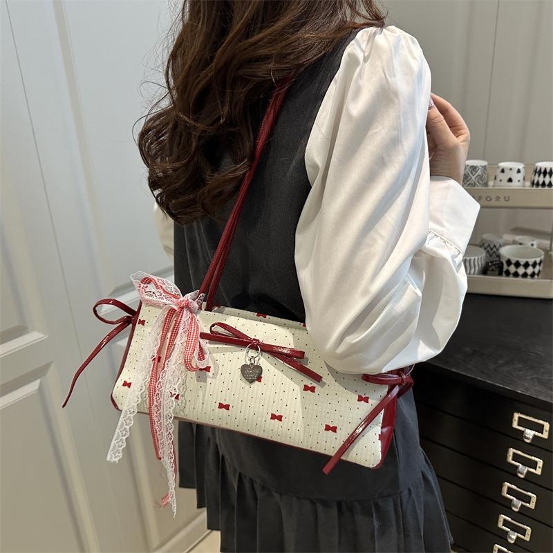 Bow baguette bag casual summer fashion polka dot shoulder bag portable commuter bag underarm bag