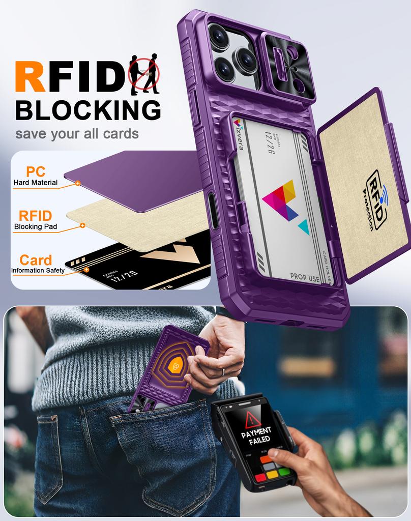 Protective Wallet Case with Card Holder, Kickstand and Camera Cover for iPhone 17 Pro Max-Purple