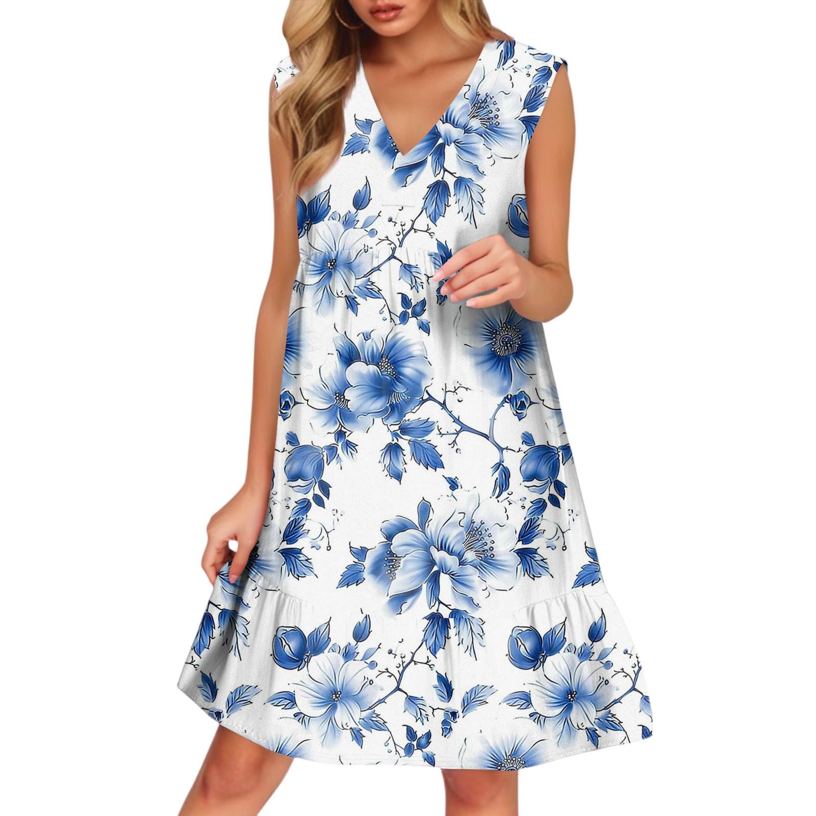 

Women s Casual Fashion Breathable V-neck Vest With Pockets Floral Holiday Dress XL