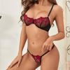 Sexy Lingerie Embroidered Flower Women's Perspective Mesh Bra Sexy Bra Panty Set