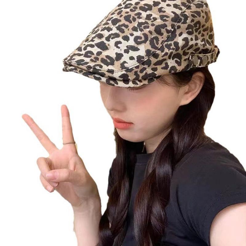Niche Babes Ins Leopard Print Forward Hat Women's Hat Subculture Cap Retro Fashion Versatile Beret