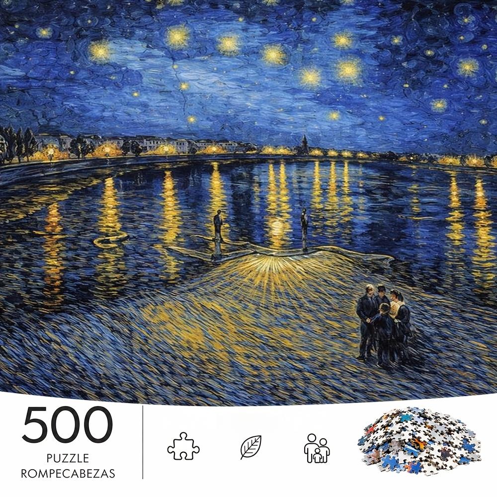 500pcs/Puzzle Game for Endurance And Logic Training - Exquisite Puzzle - (Night Sky Riverbank Gathering Shadows And Boats) Suitable for Living Room De