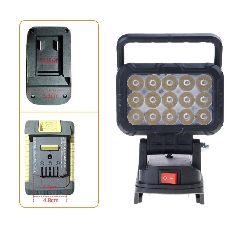 Multiple Angles 15 LED Work Light Handheld Rechargeable Spotlights For 18V Tool Batteries With USB Charging Capability