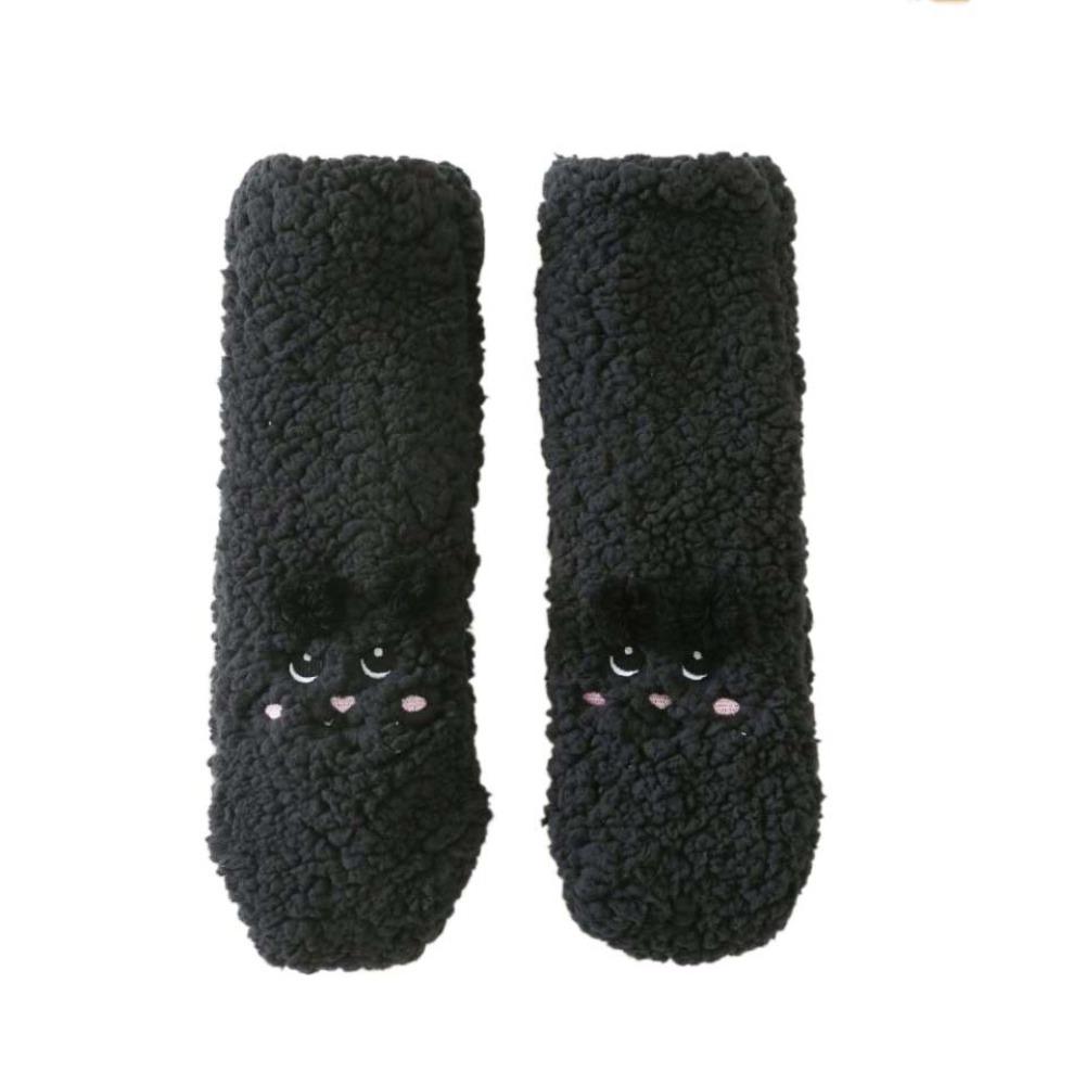 

Plush Thick Thermal Socks Embroidery Fleece Sock Women Cute Floor Socks Indoor чёрный
