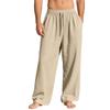 Men's linen loose casual sports trousers pocket tether solid color trendy business trousers