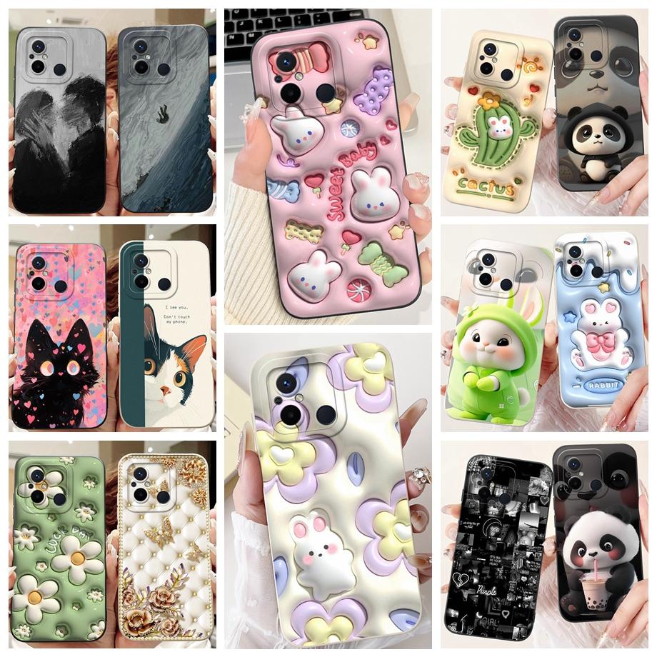 For Xiaomi Redmi 12C 11A 4G Phone Case Redmi 12 4G Poco C55 Back Cover Soft Liquid Silicone Pnada Rabbit Flower Cute Fundas