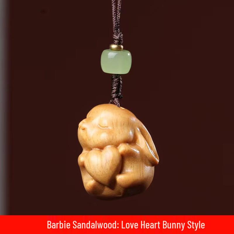 Red Sandalwood Heart Rabbit Phone Charm Pendant Keychain
