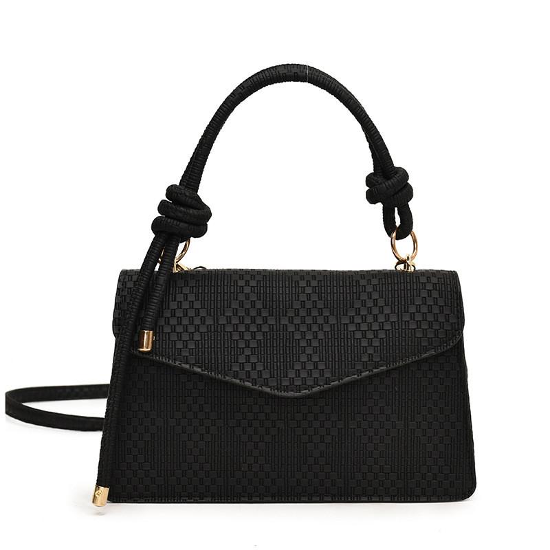 Chic Medium Woven Texture Handbag For Women Stylish Casual Shoulder Crossbody Bag чёрный