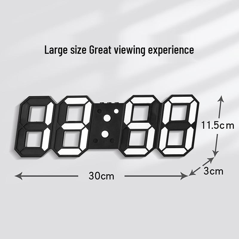 Large 3D LED Remote Control Wall Clock with Black Face, Can Hang or Stand, Korean Style