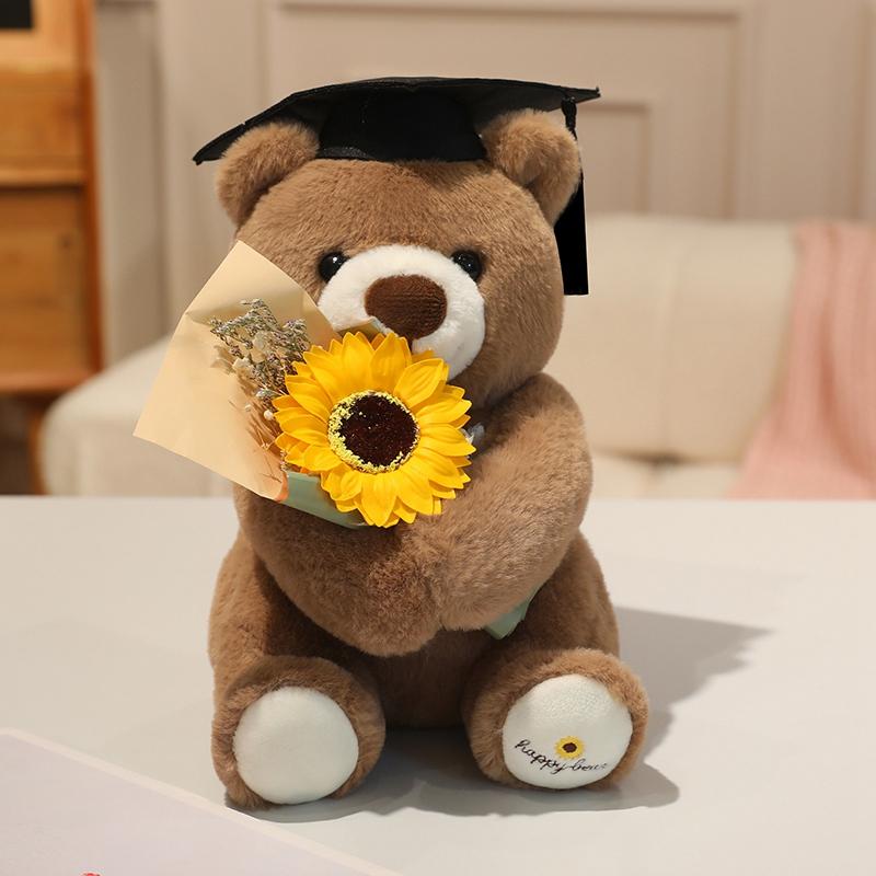 28cm Cartoon 2026 New Graduation Bear Plush Doll Dress Bouquet Doc Cap Ribbon Bear Animal Stuffed Toy Home Decor Gift For Kids