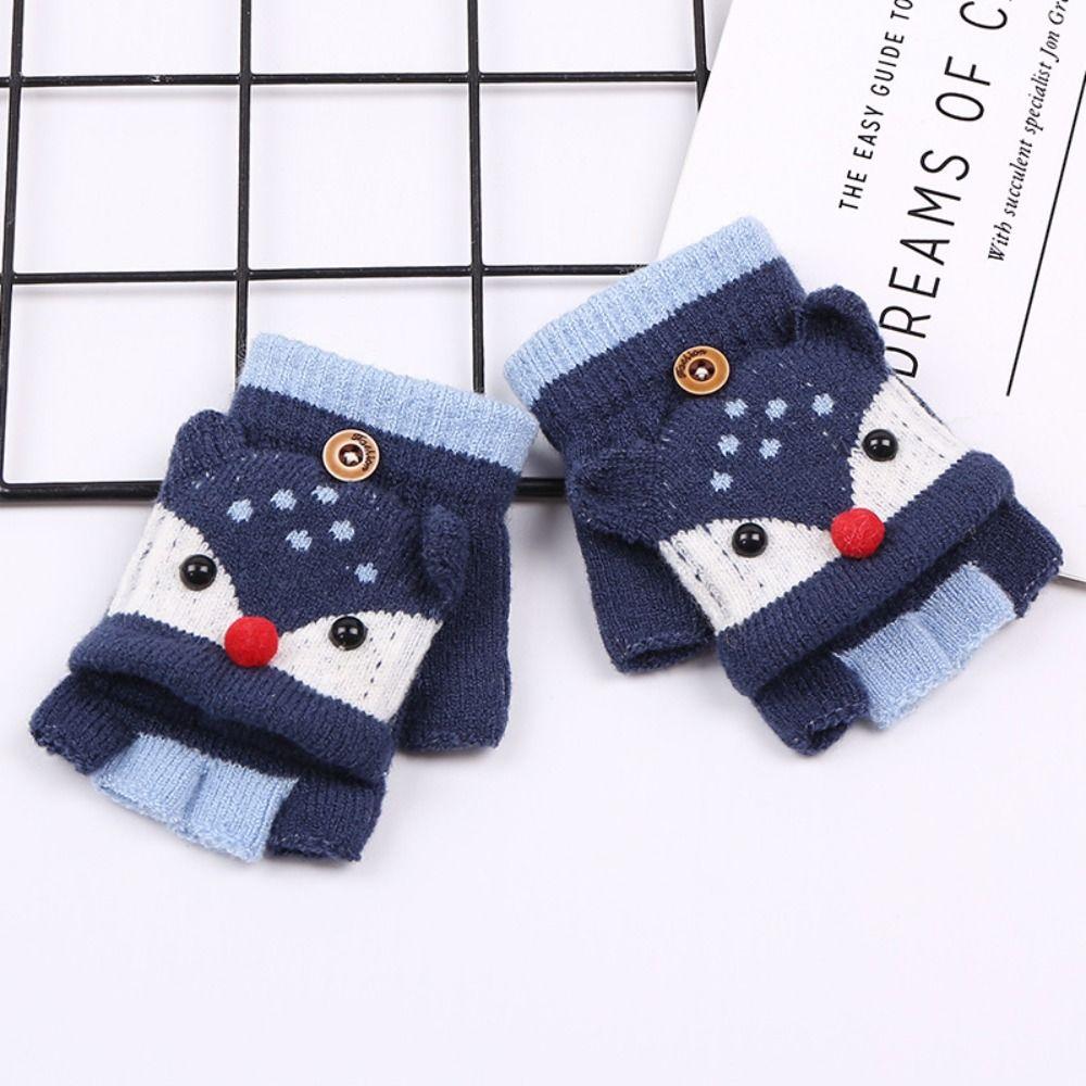 3-6 Years Thicken Kids Knitted Gloves Flip-Open Fingerless Gloves Winter Warm Mittens  for Baby Kids