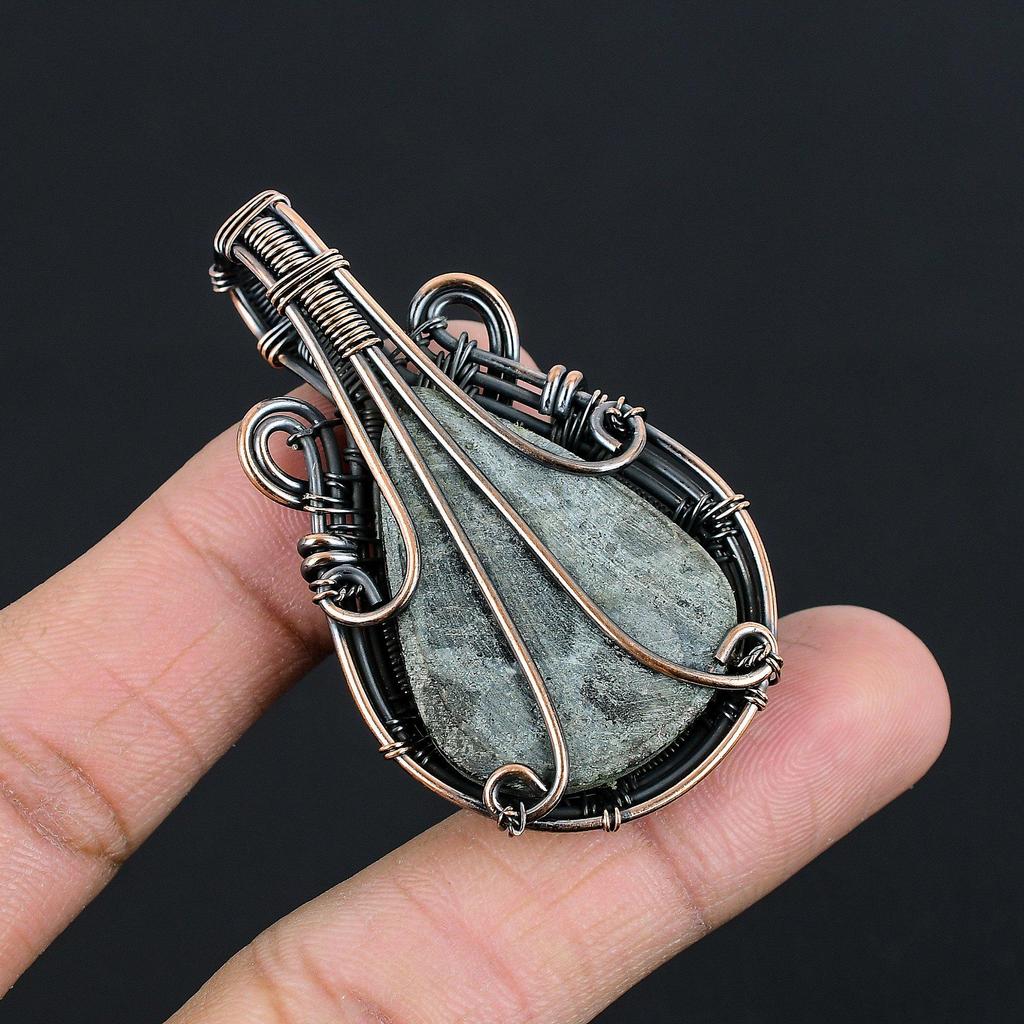 Kambaba Jasper Handmade Gemstone Pendant, 999 Copper Wire Wrapped Pendant Unique Design Jewelry, For Thanksgiving