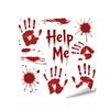 Atmospheric Haunted House Accents Halloween Horror Stickers, with Spooky Handprints Footprints Printed, Creepy Text Decals Self-adhesive Decals,