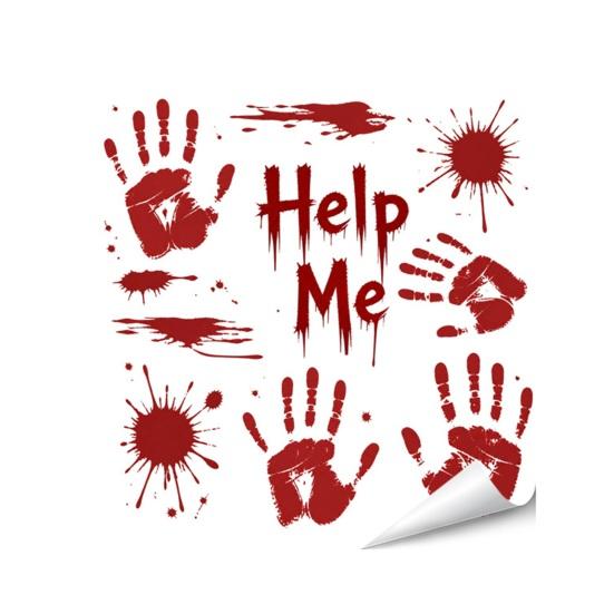 Atmospheric Haunted House Accents Halloween Horror Stickers, with Spooky Handprints Footprints Printed, Creepy Text Decals Self-adhesive Decals,