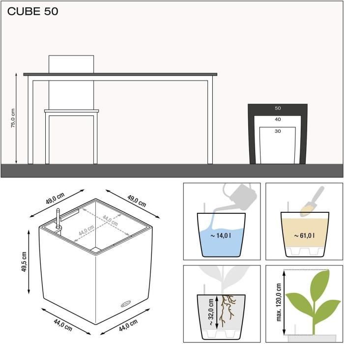 Lechuza jardinière cube cottage 50 all-in-one moka 442088