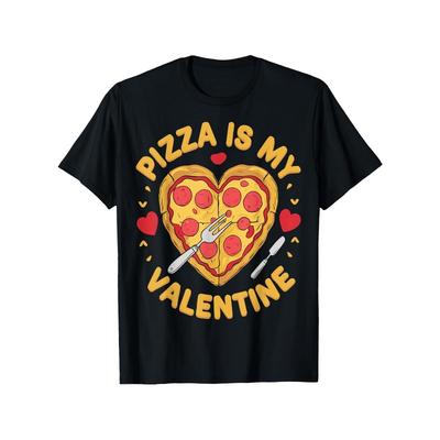 European Sizes Children Pizza Is My Valentine Valentines Day Heart Pepperoni Lover T-Shirt for Boys Soft Fabric, Breathable, Comfortable