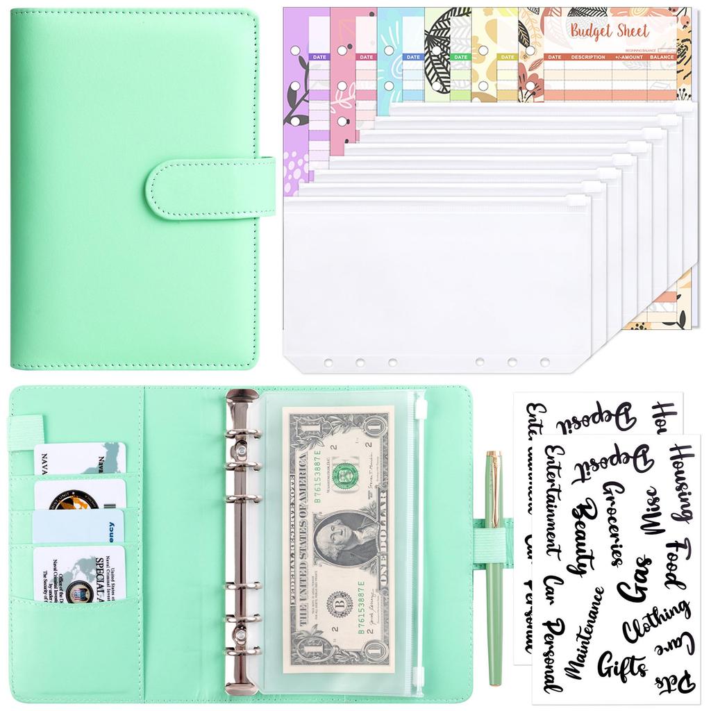 A6 Macaron PU Leather Zipper Budget Notebook with Detachable Loose-Leaf Pages