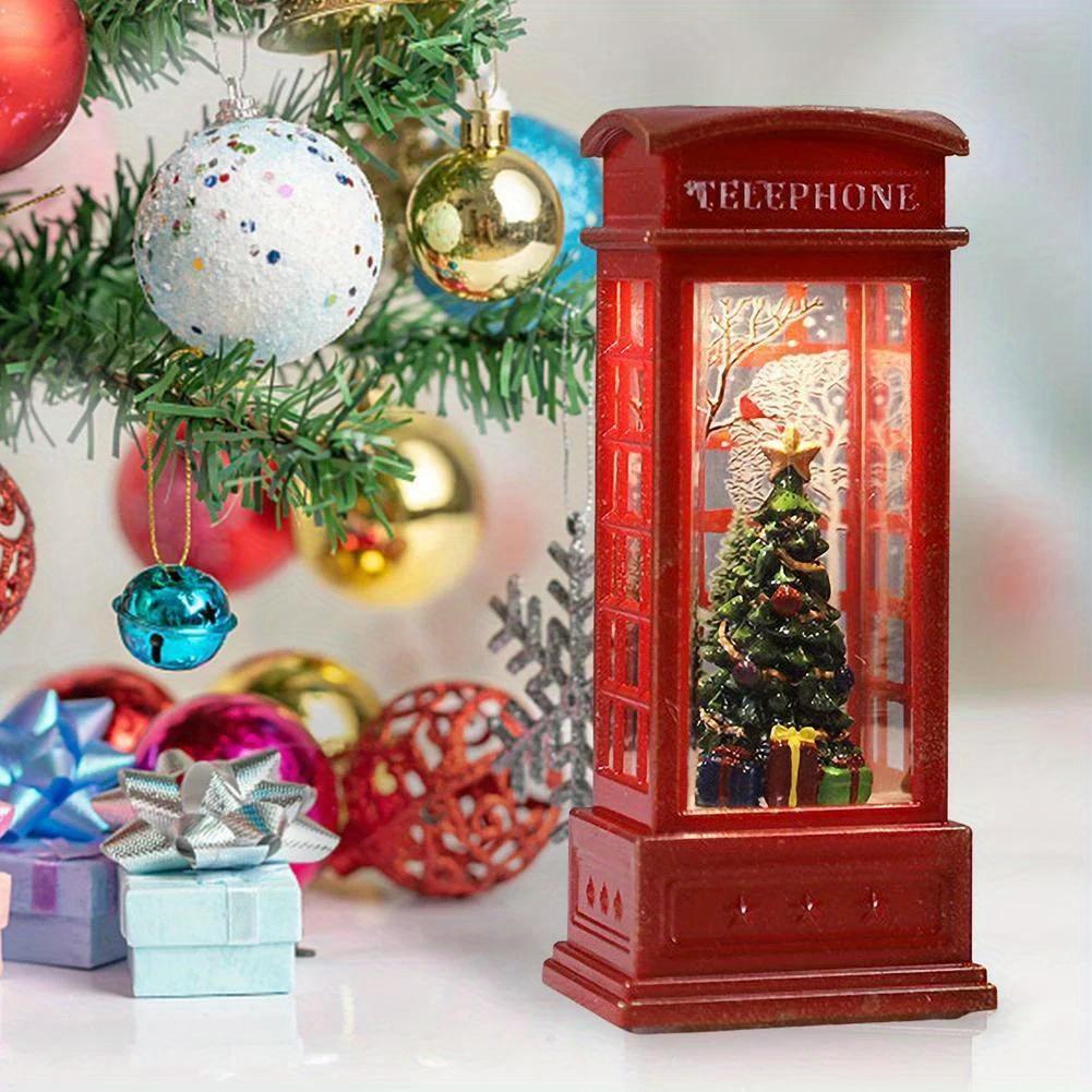 Festive Christmas Telephone Booth Decor Bright Desktop Ornaments Battery Powered Red Telephone Booth Lantern  Party Prop for Home Bedroom