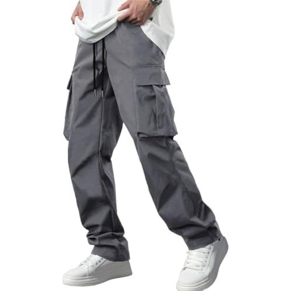 Men's Casual Cargo Pants Drawstring Multi-Pocket Tactical Trousers Outdoor Hiking Jogging Sports Pants