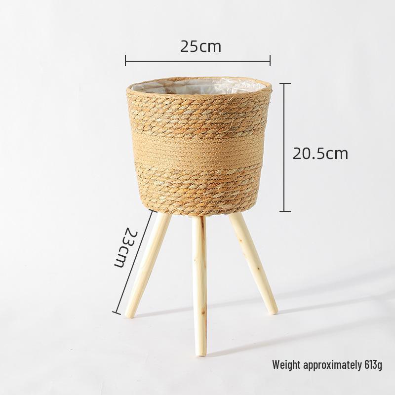 Nordic Rattan Woven Flower Pot and Stand for Living Room/Balcony Decor.