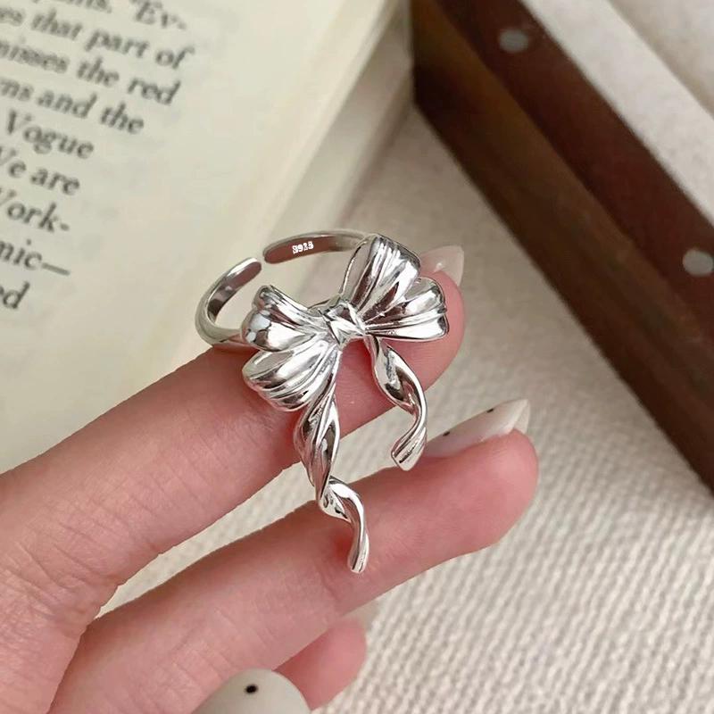 PANJBJ   CopperBowknot Ring for Women Love Heart Minimalism Sweet Romantic Adjustable Jewelry Gift Dropshipping