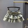 Summer ruffle edge denim skirt female retro spice girl age reduction and thin anti-light a-word pleated skirt