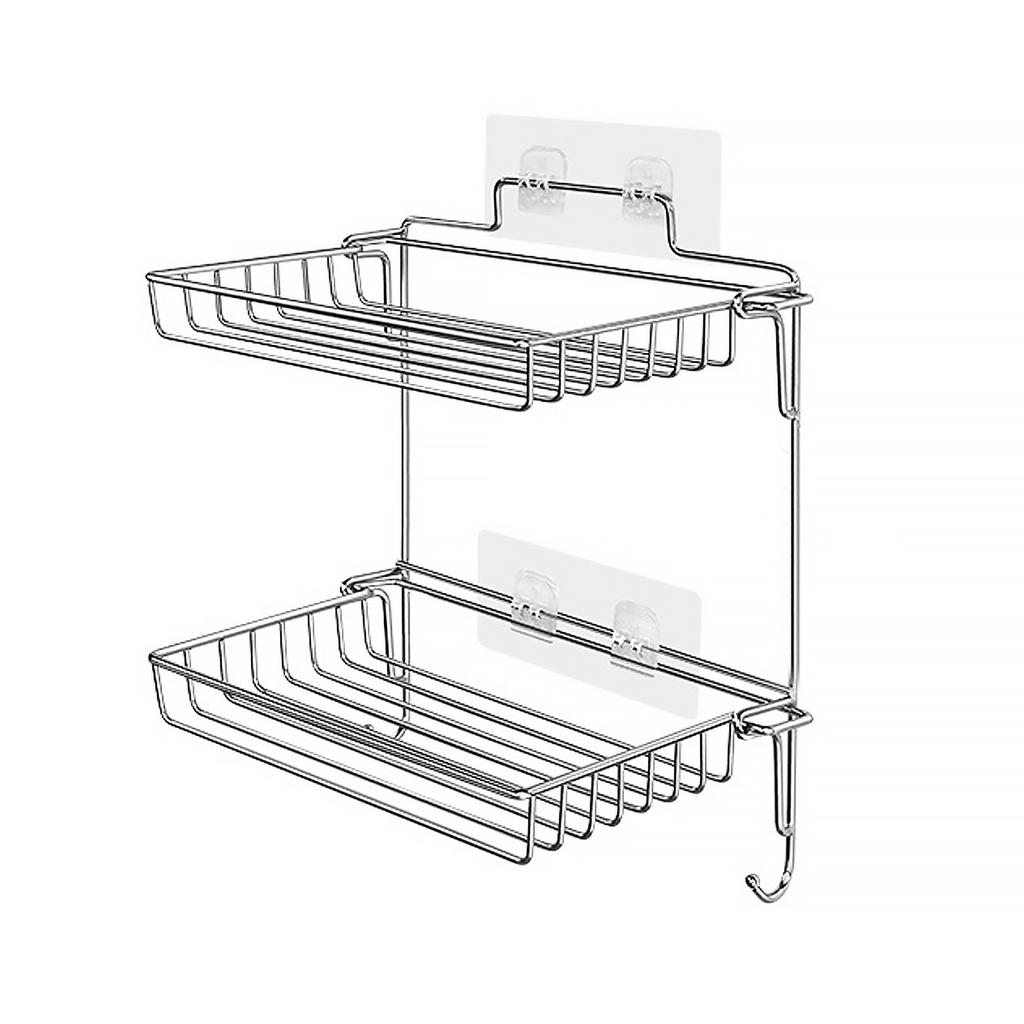 Stainless Steel Folding Storage Rack with Hook and Non Punching Bathroom Storage Rack