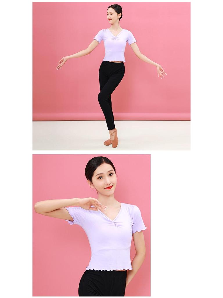 Huayu Women's Short Sleeve V-Neck Modal Dance Top for Adults