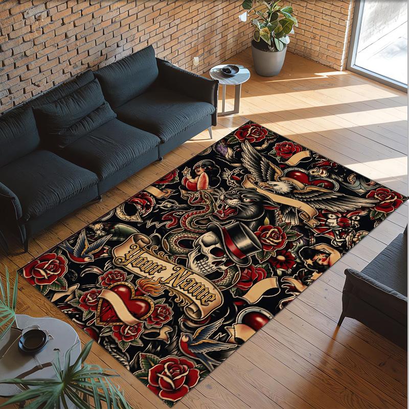 Gothic Theme Crystal Velvet Floor Rug Personalized Custom Name Text Warm Carpet Home Decoration
